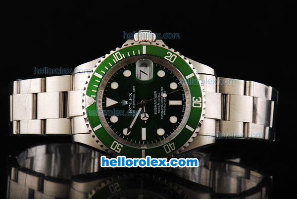 Rolex Submariner Swiss ETA 2836 Automatic Movement Full Steel Case/Strap with Green Dial and Bezel - Click Image to Close